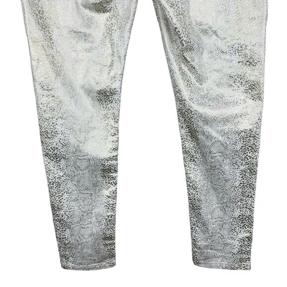 Boston Proper Jeans Cream Gold Foil Metallic Snakeskin Print Stretchy Women’s 10 - Picture 8 of 10